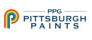 Logo of Pittsburgh Paints with colorful 'P' and blue text.